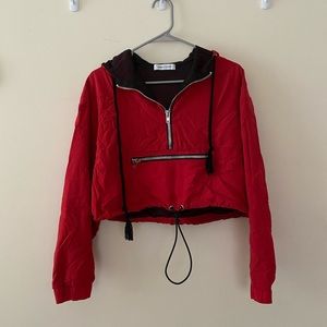 Danielle Guizio Cropped Red Zipper Pocket Hoodie